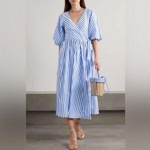 Staud Jodie Midi Wrap Dress in Sea Stripe 
Size X-Small